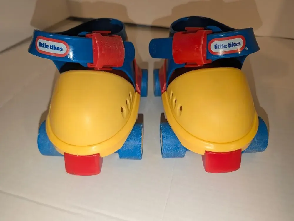 Vintage Little Tikes Adjustable Child Size Roller Skates Blue Red Yellow